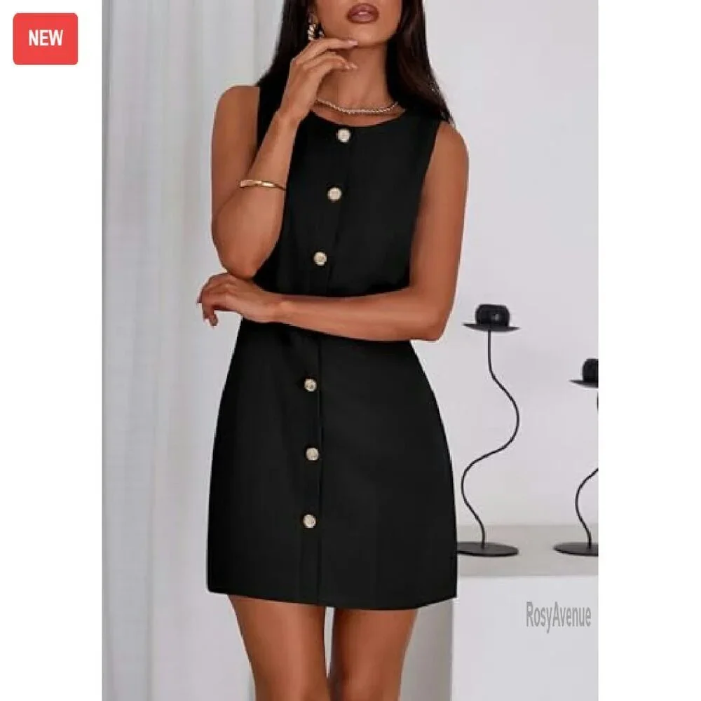 Sleeveless Button Down Work Dress, Business Formal Office Outfit